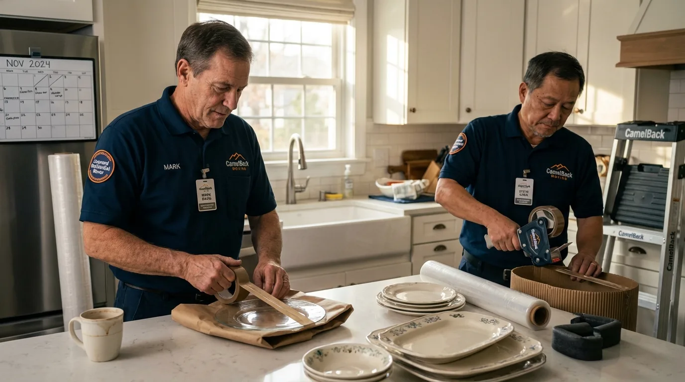Professional crew packing kitchen dishware in Fairdale, KY